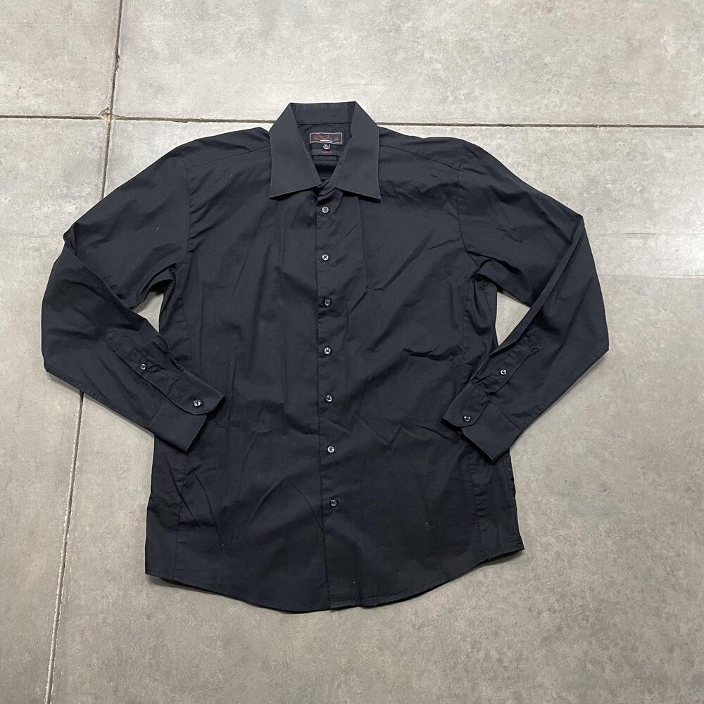 Studio 10 Shirt Mens XL Black Slim Fit Dress Button Down Long Sleeve Collared